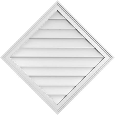 Diamond Surface Mount PVC Gable Vent: Functional, W/ 2W X 1-1/2P Brickmould Frame, 34W X 34H